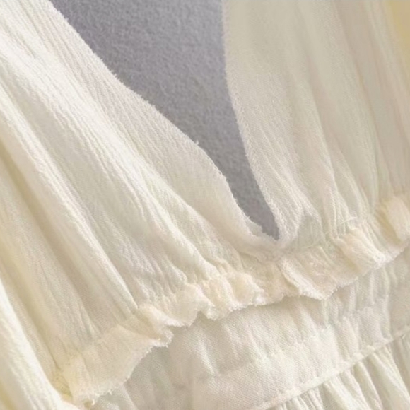 NEW Boho Lace Dot Halter Mini Dress Ruffle Off White Cream Ivory - Picture 5 of 10